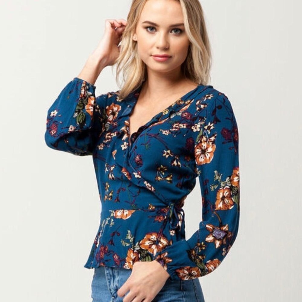 Blu Pepper Floral Wrap Boho Blouse size XS